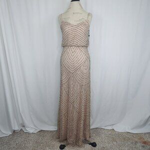 Adrianna Papel Beaded Dress 4 Small Gold Champagne Maxi